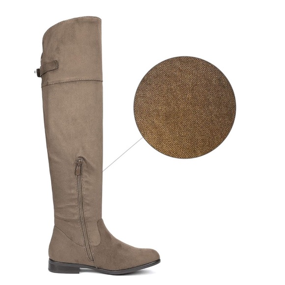 Khaki Suede Over The Knee Thigh High Winter Boots - Picture 6 of 6